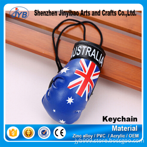 custom made printing logo 3D pu leather boxing glove keychain